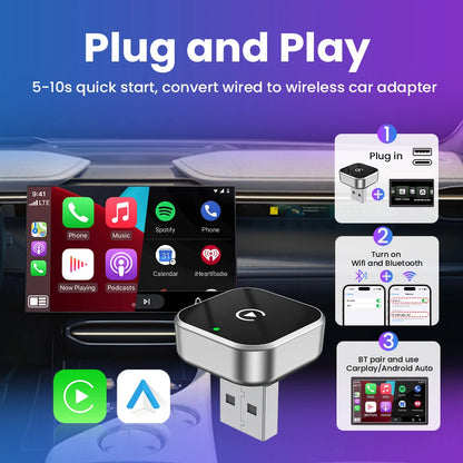 2025 Wireless Carplay Android Auto Adapter USB Dongle Smart Mini Box Plug and Play 5G WIFI Bluetooth for 98% Wired Carplay Cars