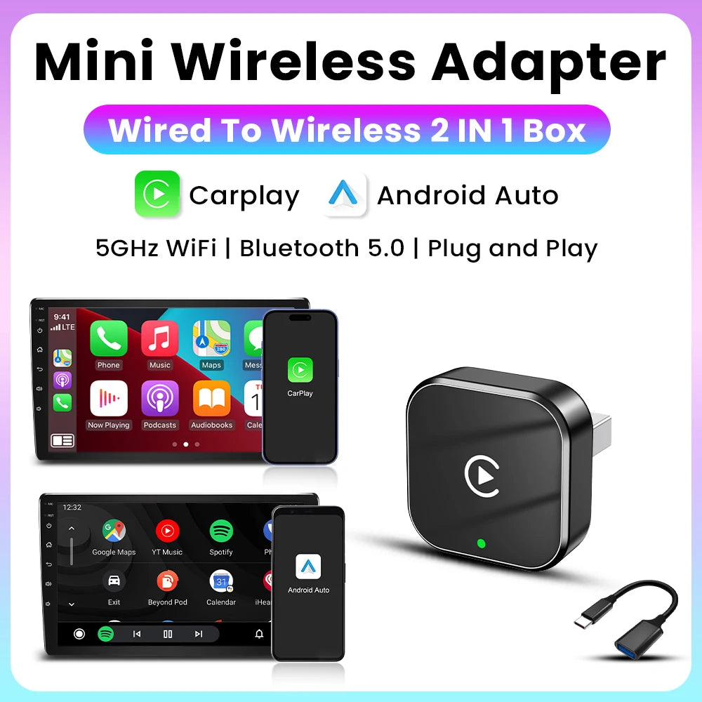 2025 Wireless Carplay Android Auto Adapter USB Dongle Smart Mini Box Plug and Play 5G WIFI Bluetooth for 98% Wired Carplay Cars