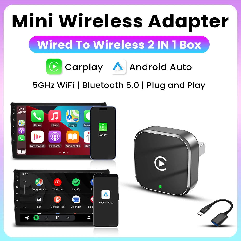 2025 Wireless Carplay Android Auto Adapter USB Dongle Smart Mini Box Plug and Play 5G WIFI Bluetooth for 98% Wired Carplay Cars