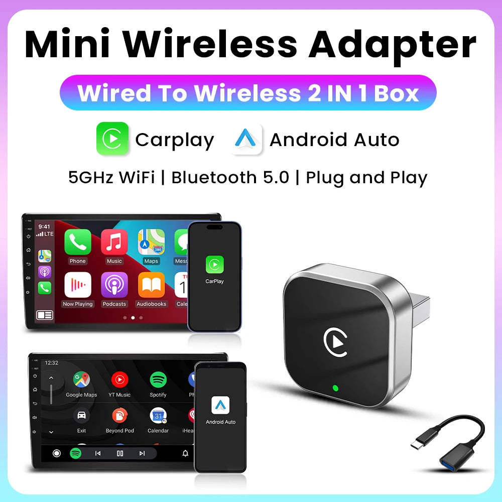 2025 Wireless Carplay Android Auto Adapter USB Dongle Smart Mini Box Plug and Play 5G WIFI Bluetooth for 98% Wired Carplay Cars