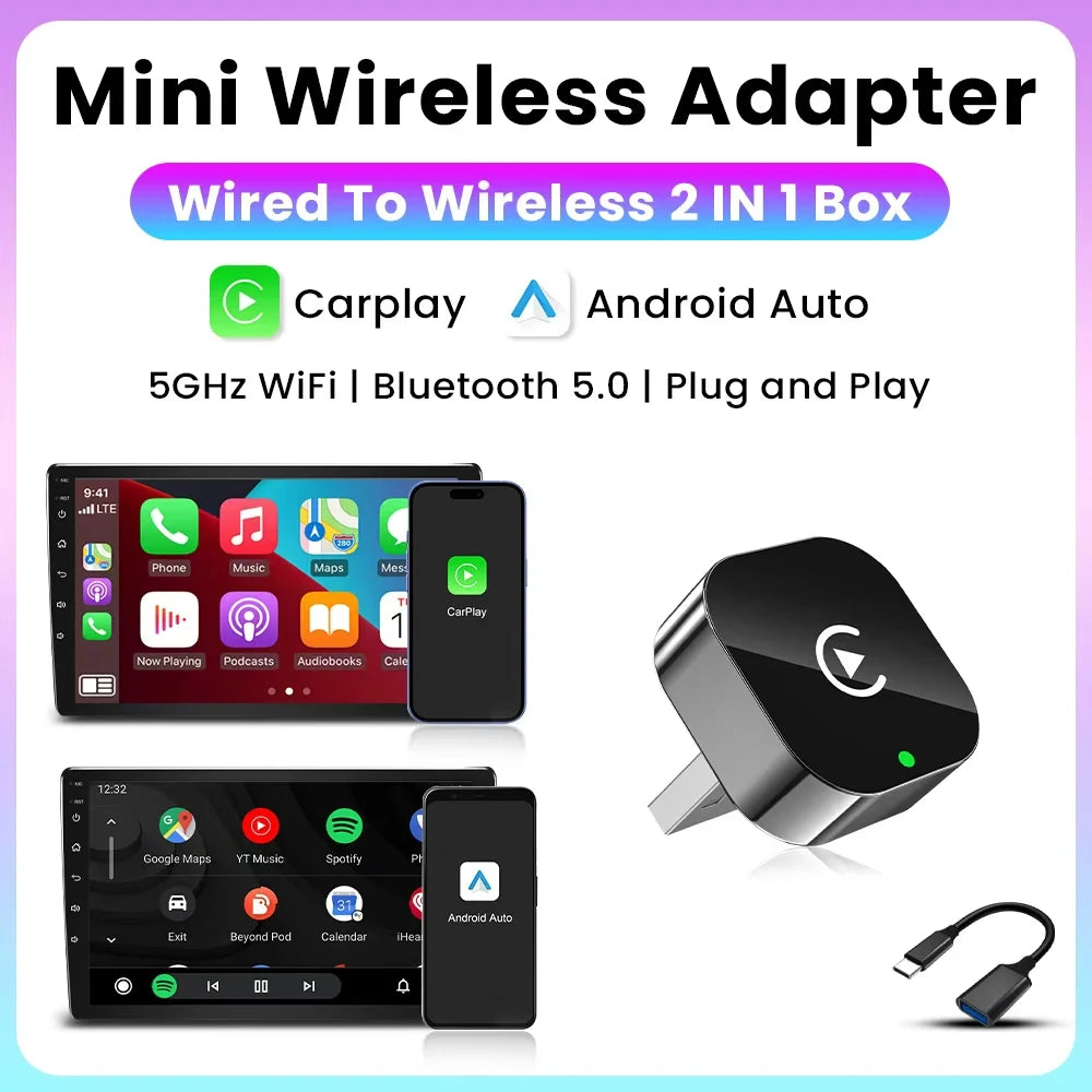 2025 Wireless Carplay Android Auto Adapter USB Dongle Smart Mini Box Plug and Play 5G WIFI Bluetooth for 98% Wired Carplay Cars