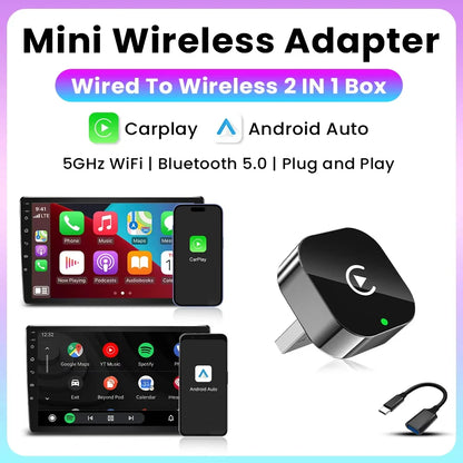 2025 Wireless Carplay Android Auto Adapter USB Dongle Smart Mini Box Plug and Play 5G WIFI Bluetooth for 98% Wired Carplay Cars