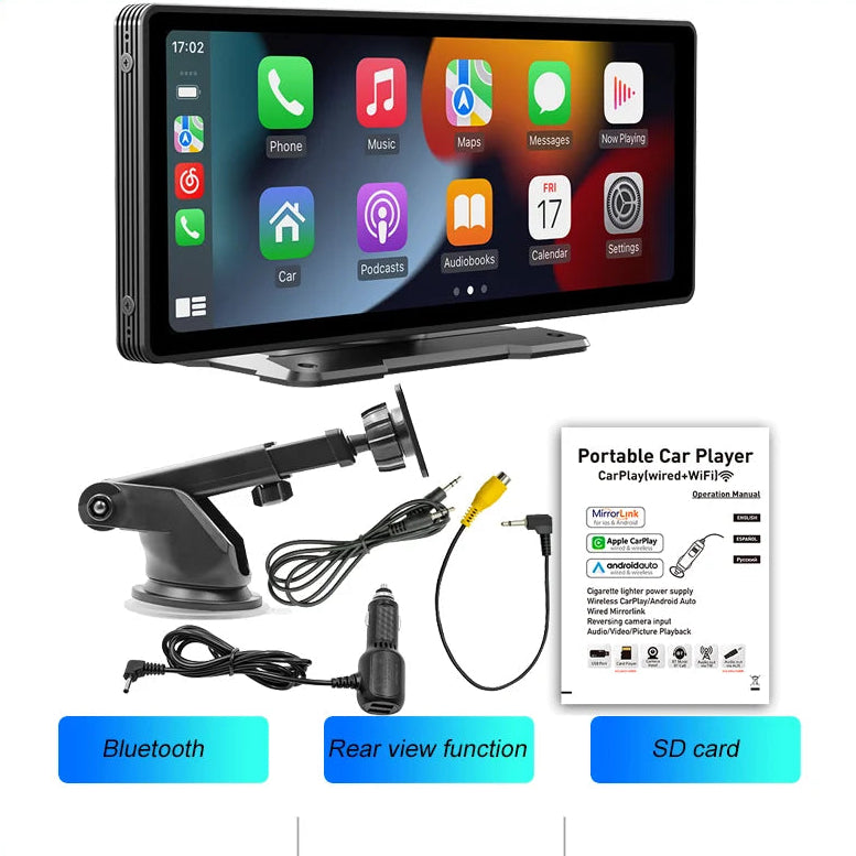 10.26 Inch Portable Wireless Carplay Screen HD Rear Reversing Camera Car Radio DVR MP5 Multimedia Video Player Android Auto